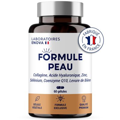 FORMULE PEAU | Collagene Marin, Acide Hyaluronique, Coenzyme Q10, Zinc Selenium Levure de Biere | Antioxydant Hydratation Imperfection | Complement Alimentaire Peau 30 jours | Fabriqué en France