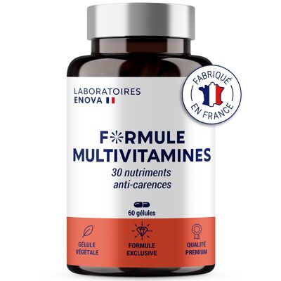 FÓRMULA MULTIVITAMÍNICA y Mineral 30 Nutrientes | Vitamina A B C D E K, Quercetina, Magnesio, Zinc, Coenzima Q10, Selenio | Complemento Alimenticio | Hecho en Francia | 60 cápsulas