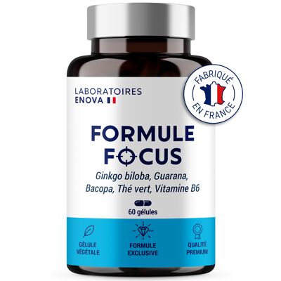 FOCUS-PAKET | Ginkgo Biloba, Guarana, Bacopa, grüner Tee, Vitamin B6 | Kraftvolles, 100 % natürliches Nootropikum | Gedächtnis, Konzentration, Gehirn | 60 Kapseln | Nahrungsergänzungsmittel