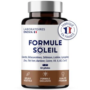 FORMULE SOLEIL | Bronzage Rapide et Optimisé | Carotte, Betacarotenes, Selenium, Bardane, Cuivre | Preparation et Protection de la Peau au Soleil | Teint Halé | 30 jours | Complement alimentaire