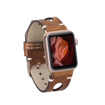Genuine Leather Burnished Tan Apple Watch band for Apple Watch 38mm 40mm 41mm 42mm 44mm 45mm - Brown