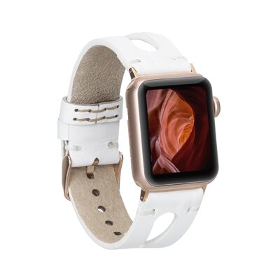 Genuine Leather Burnished Tan Apple Watch band for Apple Watch 38mm 40mm 41mm 42mm 44mm 45mm - White