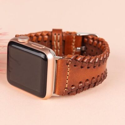 DelfiCase Leeds Brown Leather Watch Band for Apple & Fitbit Versa 3 2 1