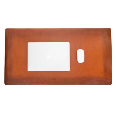 DelfiCase Genuine Brown Leather Deskmat, Computer Pad, Office Desk Pad - Small: 11" x 24.7"