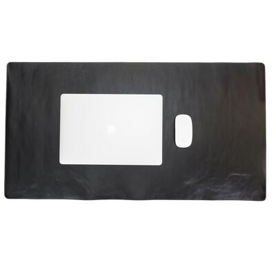 DelfiCase Genuine Black Leather Deskmat, Computer Pad, Office Desk Pad - Small: 11" x 24.7"