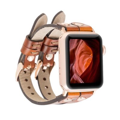DelfiCase ELY Double Watch Band for Apple Watch and Fitbit Versa 3 2 & 1 - Brown