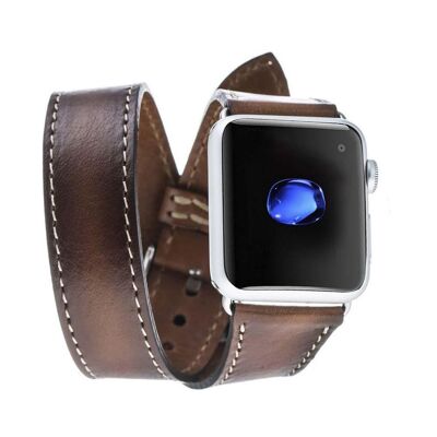 DelfiCase Double Leather Watch Band for Apple Watch Band - Dark Brown