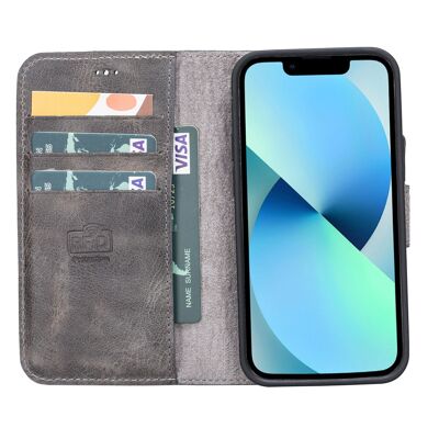 Leather Wallet Case for iPhone 13 Mini - Grey