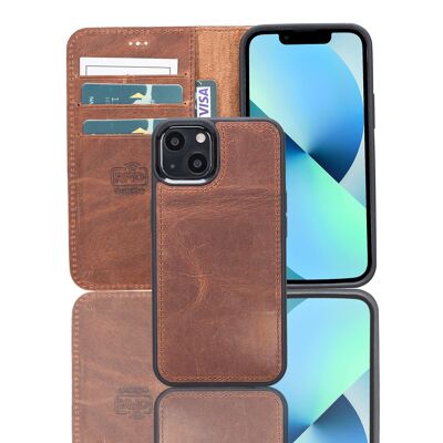 Leather Wallet Case for iPhone 13 Mini - Brown