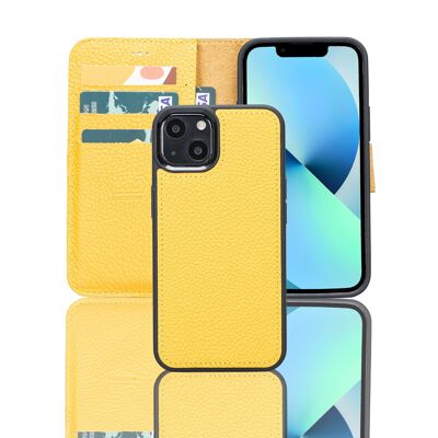 Leather Wallet Case for iPhone 13 Mini - Yellow