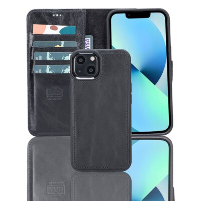 Leather Wallet Case for iPhone 13 - Black