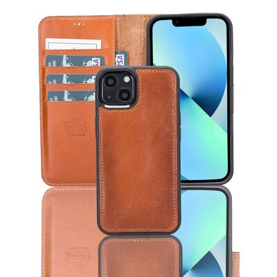 Leather Wallet Case for iPhone 13 - Rustic Brown
