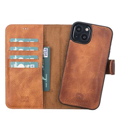 Leather Wallet Case for iPhone 13 - Tan
