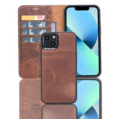 Leather Wallet Case for iPhone 13 - Brown