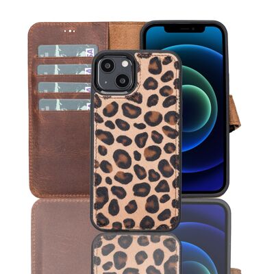 Leather Wallet Case for iPhone 13 - Leopard