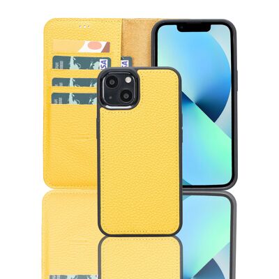 Leather Wallet Case for iPhone 13 - Yellow