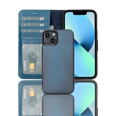 Leather Wallet Case for iPhone 13 - Blue