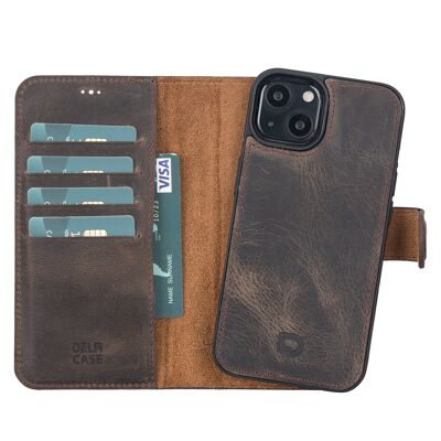 Leather Wallet Case for iPhone 13 - Vintage Brown