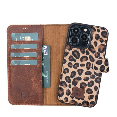 Leather Wallet Case for iPhone 13 Pro - Leopard