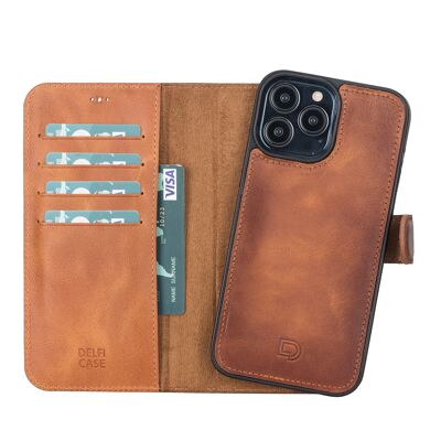 Leather Wallet Case for iPhone 13 Pro Max - Tan