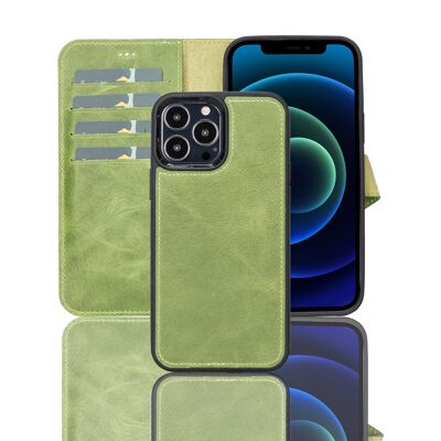 Leather Wallet Case for iPhone 13 Pro Max - Green
