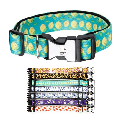 Fabric Patterned Adjustable Dog Collar - Lemon