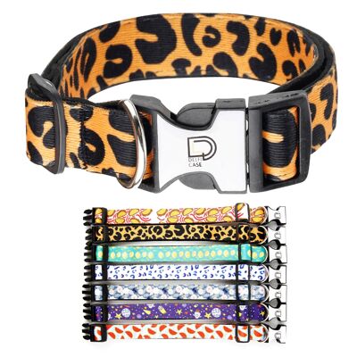 Fabric Patterned Adjustable Dog Collar - Leopard