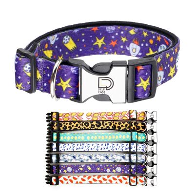 Fabric Patterned Adjustable Dog Collar - Space