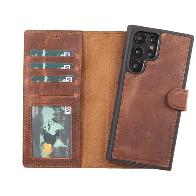 Leather Wallet Case for Samsung Galaxy S22 Ultra - Brown