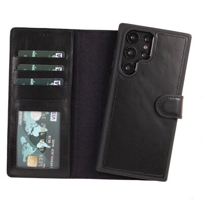Leather Wallet Case for Samsung Galaxy S22 Ultra - Black