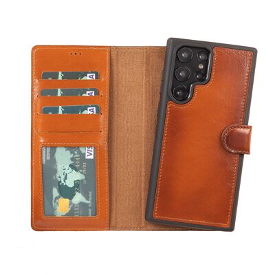 Leather Wallet Case for Samsung Galaxy S22 Ultra - Rustic Brown