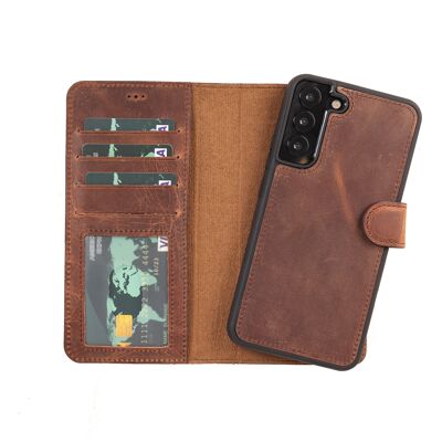 Leather Wallet Case for Samsung Galaxy S22 - Brown