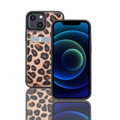 Leather Phone Case with Wallet for iPhone 13 Mini - Leopard