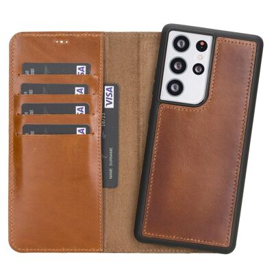 Leather Wallet Case for Samsung Galaxy S21 Ultra - Rustic Brown