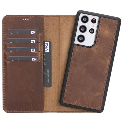 Leather Wallet Case for Samsung Galaxy S21 Ultra - Brown