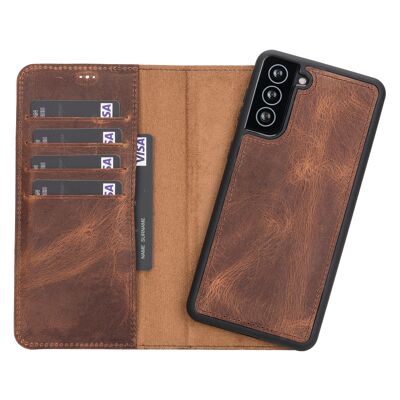 Leather Wallet Case for Samsung Galaxy S21 Plus - Brown