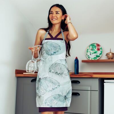 DelfiCase Polyester Patterned Bib Apron For Cooking and Catering (Butterfly)