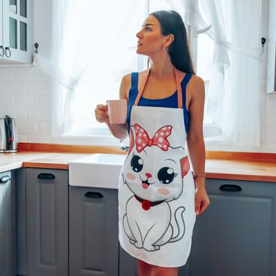 DelfiCase Polyester Patterned Bib Apron For Cooking and Catering (Kitty)