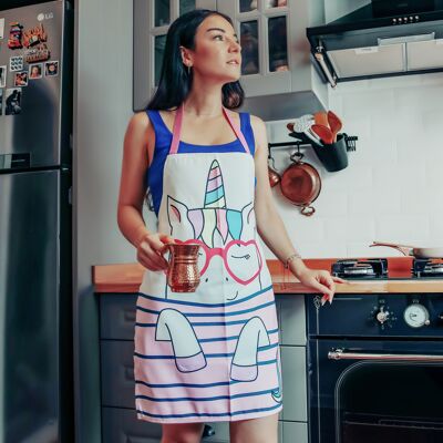 DelfiCase Polyester Patterned Bib Apron For Cooking and Catering (Unicorn)