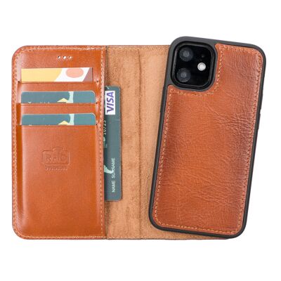 Leather Wallet Case for iPhone 12 Mini - Rustic Brown