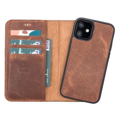 Leather Wallet Case for iPhone 12 Mini - Brown