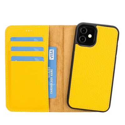 Leather Wallet Case for iPhone 12 Mini - Yellow