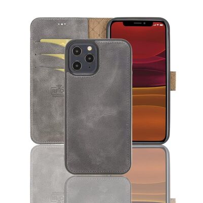 Leather Wallet Case for iPhone 12 Mini - Grey
