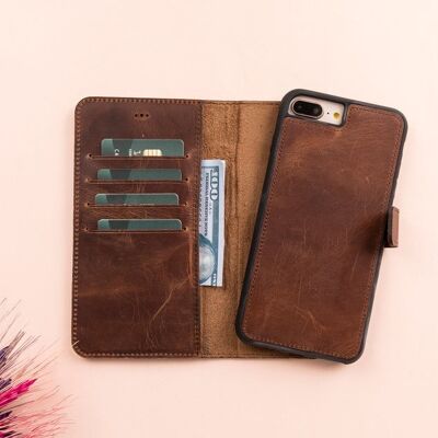 DelfiCase Leather Magnetic Detachable Wallet Case for iPhone 7/8 & 7/8 Plus - Brown - iPhone 7/8