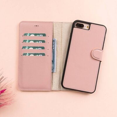 DelfiCase Leather Magnetic Detachable Wallet Case for iPhone 7/8 & 7/8 Plus - Pink - iPhone 7/8