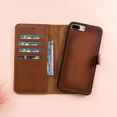 DelfiCase Leather Magnetic Detachable Wallet Case for iPhone 7/8 & 7/8 Plus - Rustic Brown - iPhone 7/8