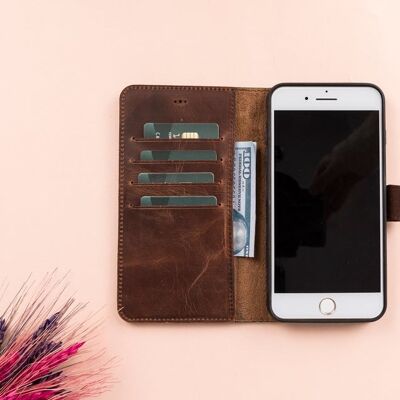 DelfiCase Leather Magnetic Detachable Wallet Case for iPhone 7/8 & 7/8 Plus - Purple - iPhone 7 Plus / 8 Plus