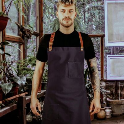 DelfiCase Canvas Apron With Pockets Quick Release Adjustable for Men and Women - Navy Blue