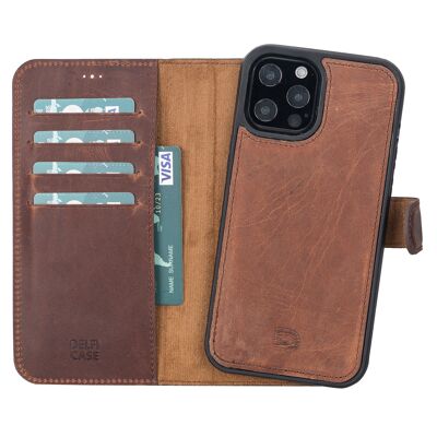 Leather Wallet Case for iPhone 12 Pro Max - Brown