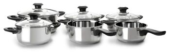 IBILI - Batterie de cuisine 6 pièces, inox, avec couvercle en verre, compatible induction 2